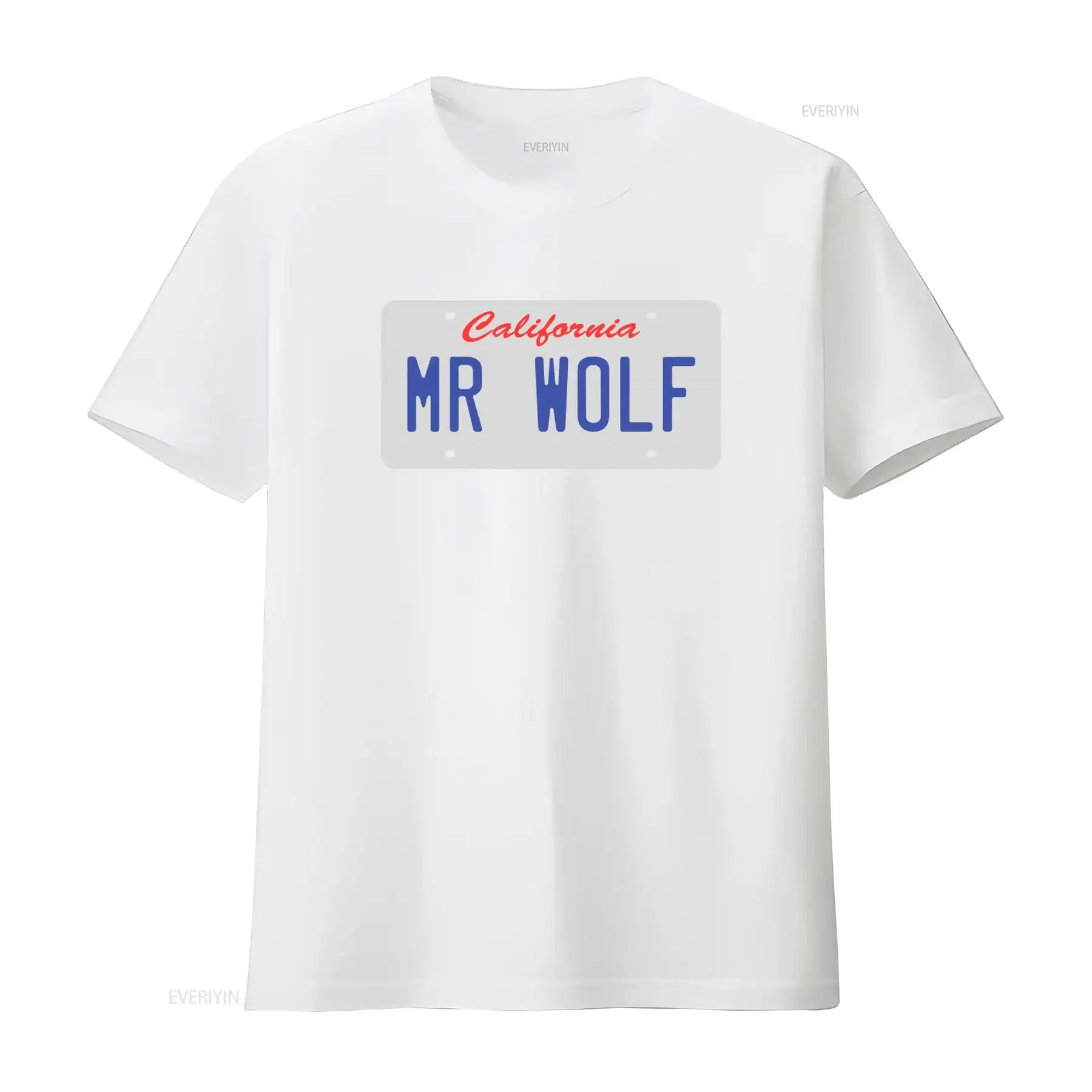 California Mr Wolf License Plate Design T Shirt for Fashion Casual vintage Washed streetwear Breathable designer clothes view 3