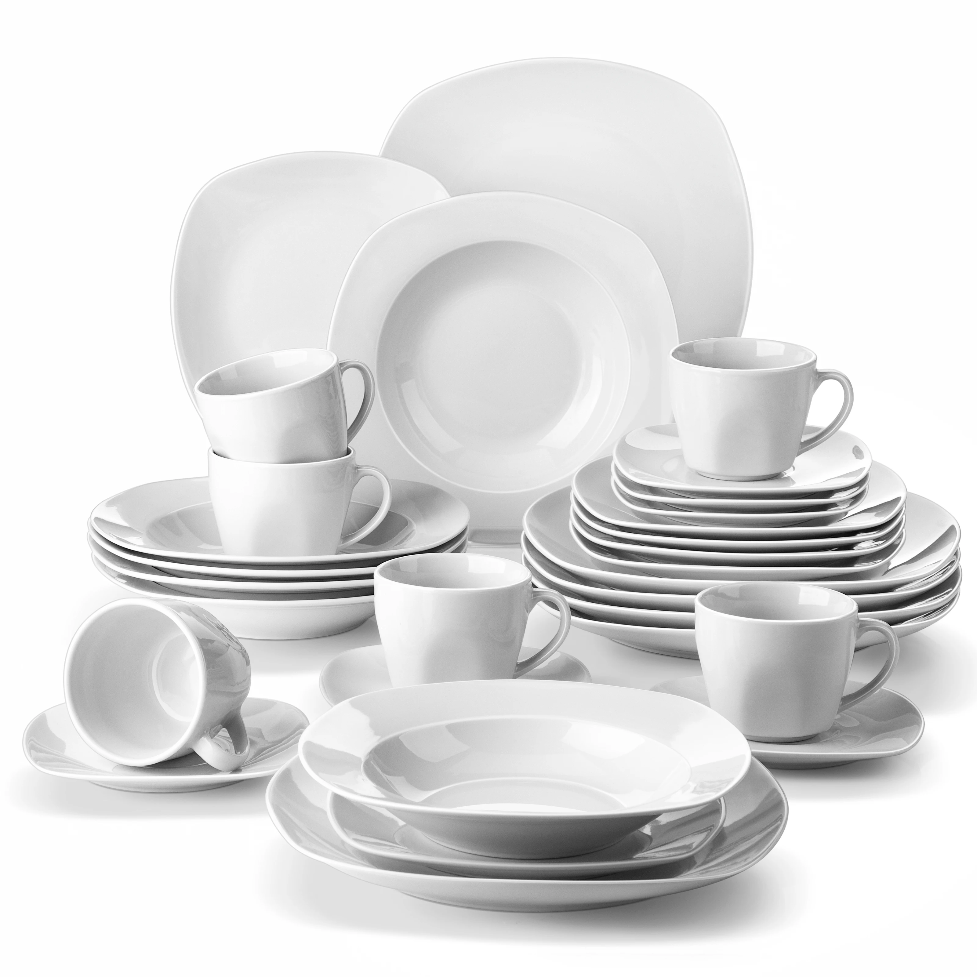 MALACASA 30-Piece Nordic Ceramic Porcelain Tableware Dinner Set Cups,Saucers,Dinner Soup Dessert Plates Set Service for 6 Person