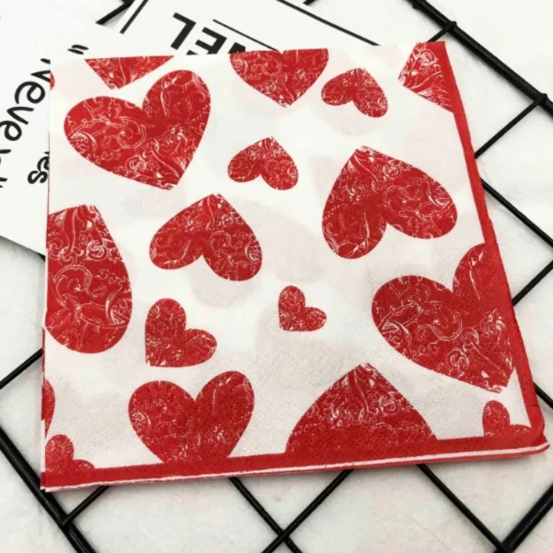 Heart Shaped Colourful Printed Napkin Wedding Valentine\'s Day Facial Tissue Proposal  Decoration Wine Glass Flower Paper 20pcs/P