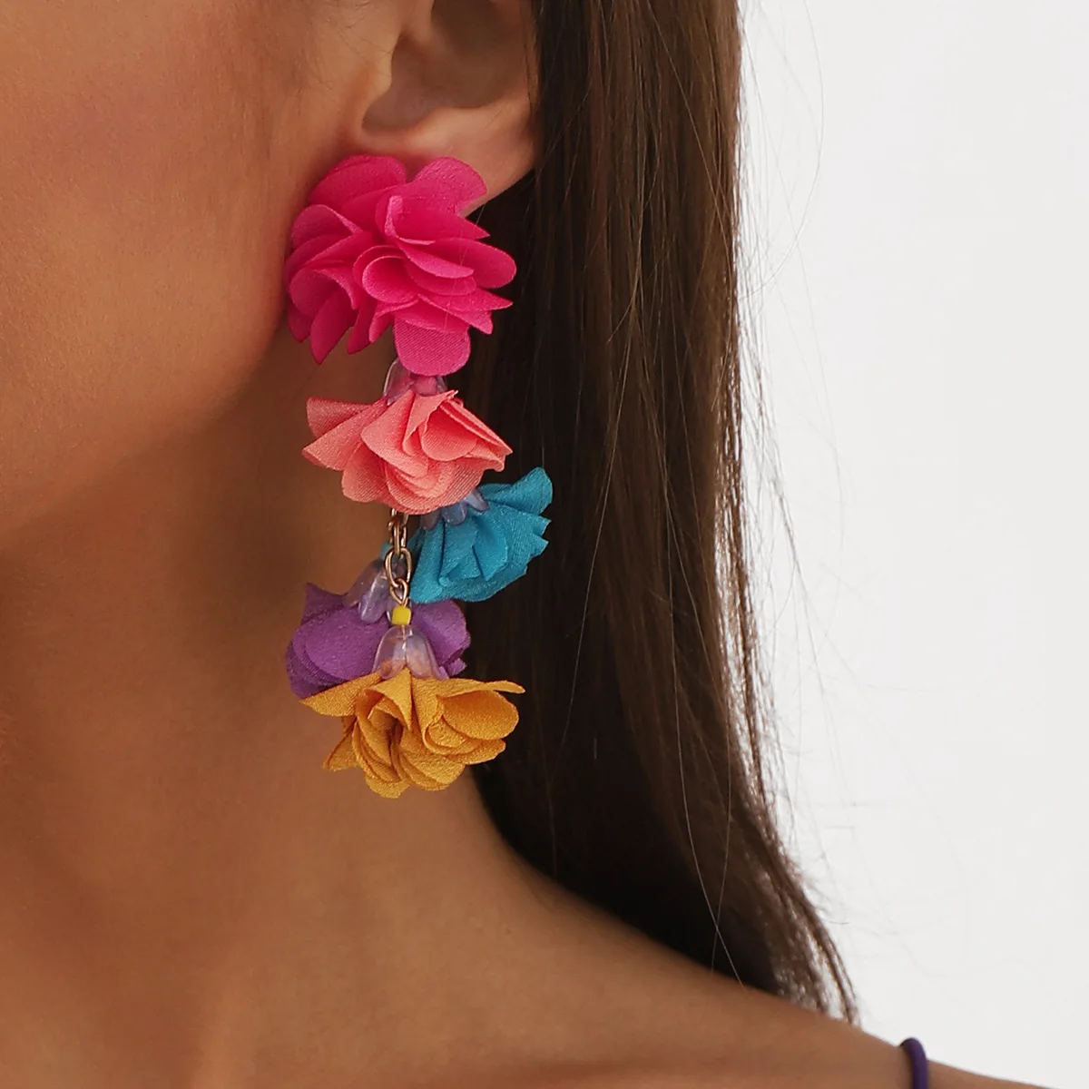 Boucles d'oreilles pendantes en dentelle rose pour femmes et filles, boucles d'oreilles pendantes en tissu de fleurs, bijoux superposés élégants, accessoires de mariage, cadeaux