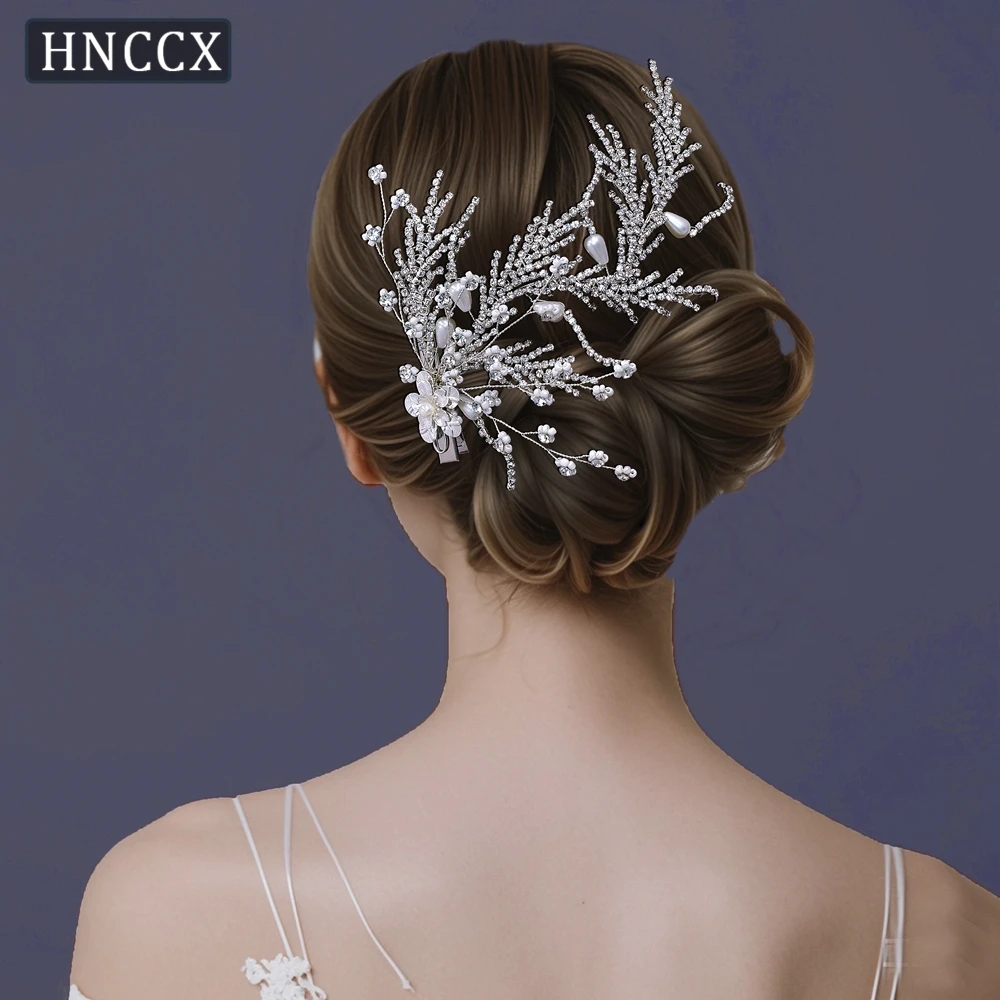 

HNCCX Fashion Alloy Flower Shiny Rhinestones Hair Pin Wedding Beaded Flower Accessories Bride Hair Side Clip Headpiece CP728