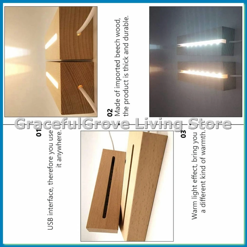 

Деревянный прямоугольный светильник, деревянный светодиодный дисплей, подставка для светильника, подставка для лампы для акрила, хрусталя, ночника, смолы Art-ABFB