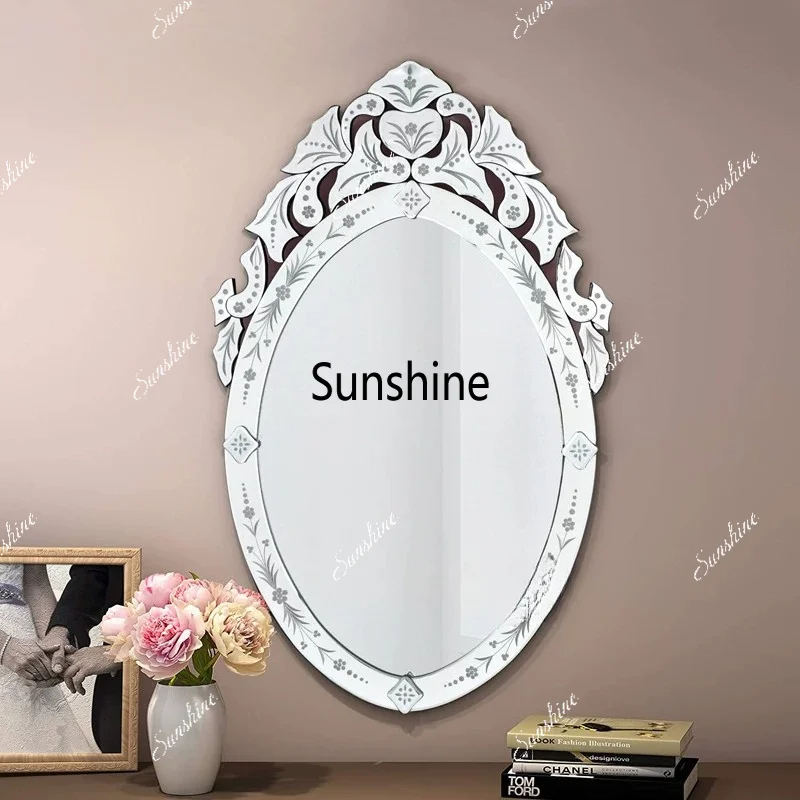 Carved decorative mirror fashion makeup oval hanging mirror