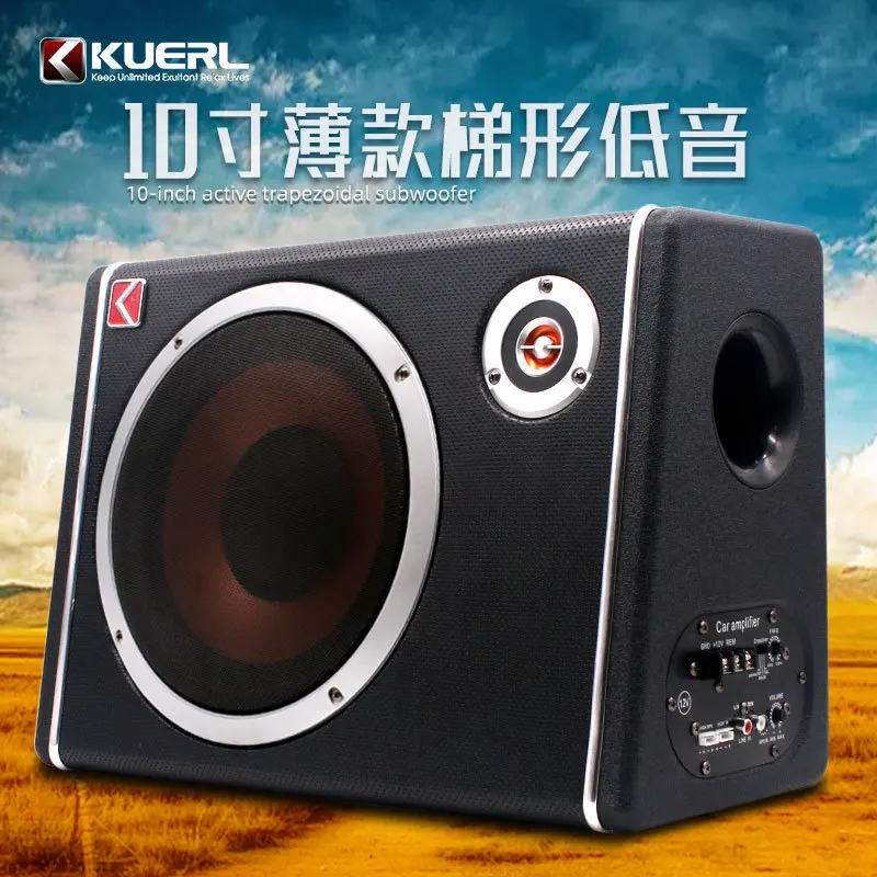 

Лидер продаж, мощная активная модификация звука 12 В с высокими частотами, 10-дюймовый трапециевидный ультратонкий автомобильный сабвуфер