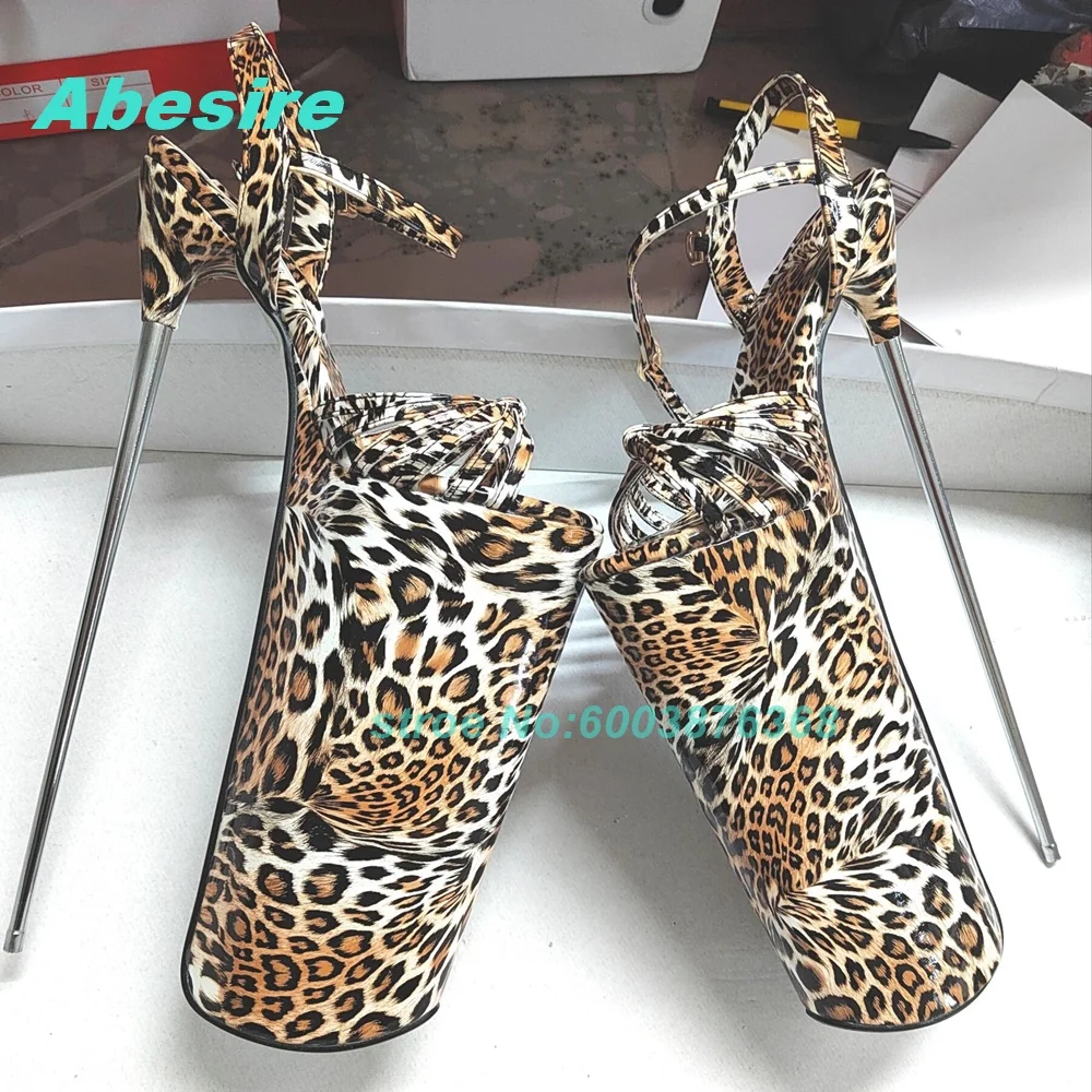 30Cm Stiletto Heels Patchwork Leopard Pattern Sandals High Platform Open Toe Shoes for Women Spicy Gilrs Sexy Fashion Shoes New