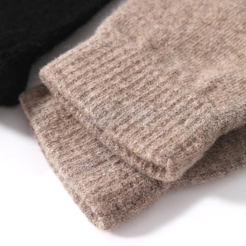 100% Real Wool Knitted Gloves Touchscreen Finger Men Women Autumn Winter Thick Cable Warm Wrist Length Classic Female Mitten