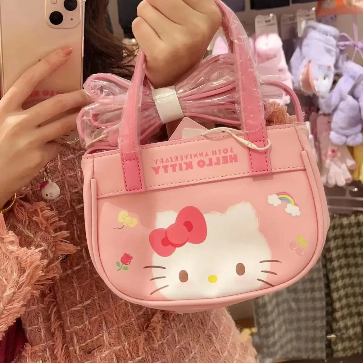 Sweet Hellos Kittys Cute New Girl\'s Handheld Crossbody Bag Women\'s Heart Mini Handbag Zipper Phone Bag Shopping Decoration