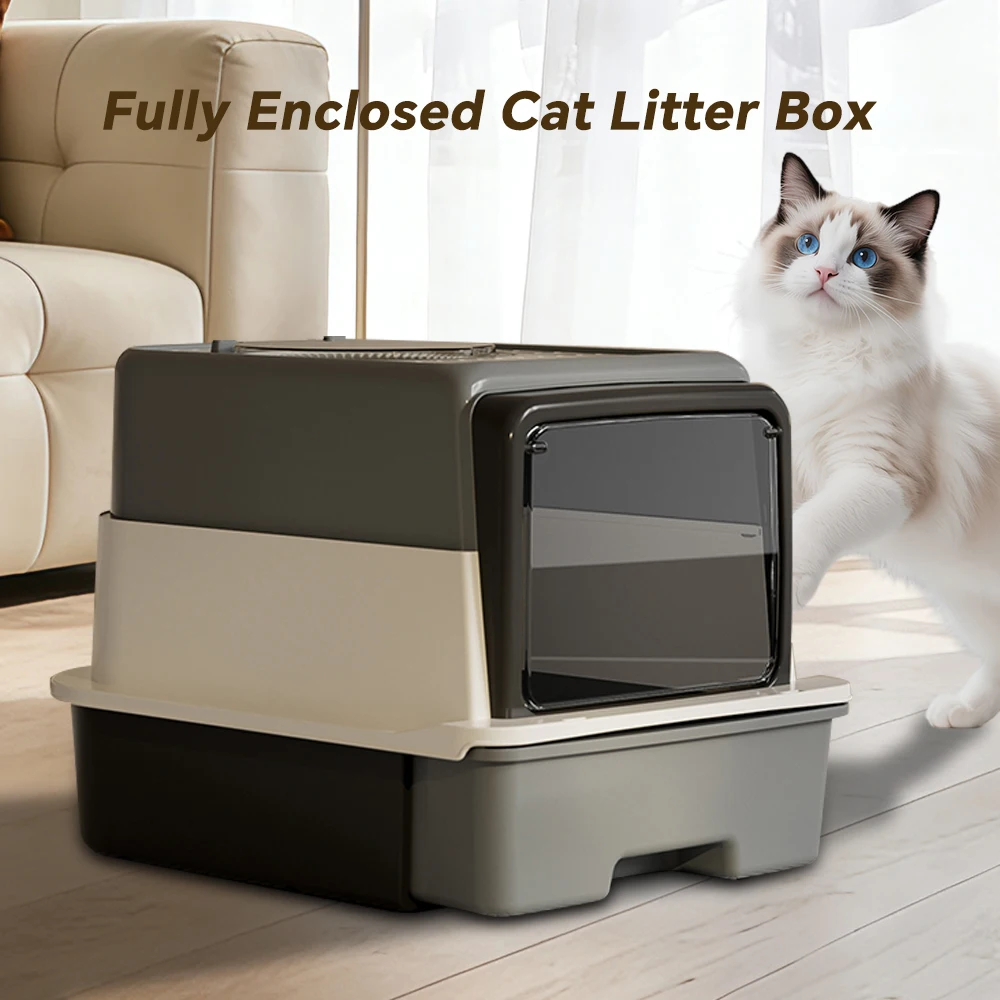Caja de arena para gatos de tres piezas, con diseño desmontable, totalmente cerrada, a prueba de salpicaduras, de gran tamaño y fácil de limpiar. Inodoro para mascotas.