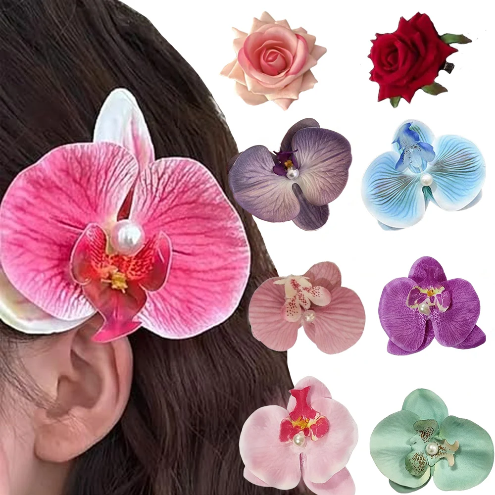 

10 шт. заколки для волос в виде орхидеи, заколка для волос в богемном стиле с бабочкой и розой, для отдыха на море, свадебные аксессуары для волос, головные уборы