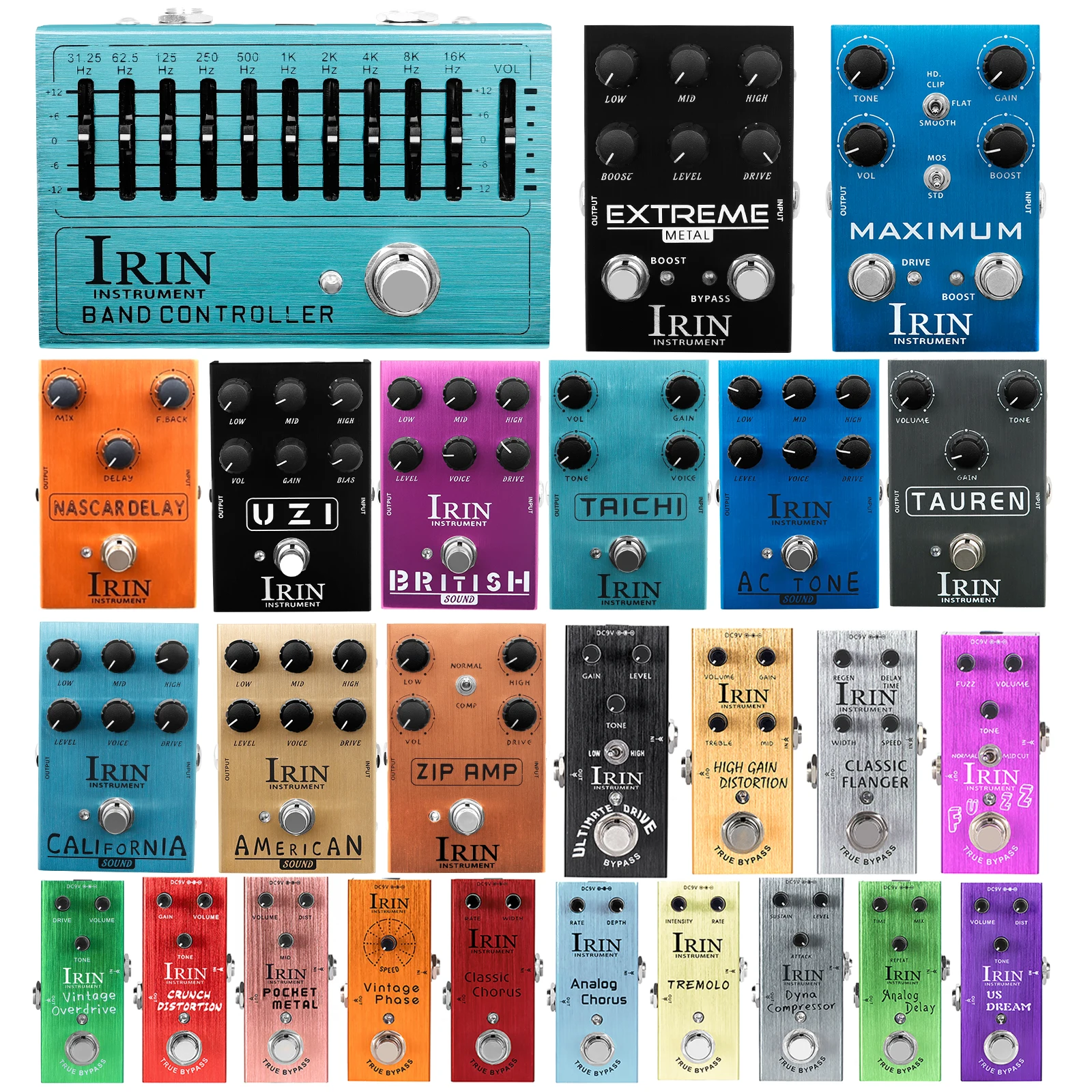 IRIN-Pedal de efeito guitarra, 10 bandas EQ, Overdrive, distorção, Delay, Compressor, Booster, coro, elétrico, baixo, True Bypass