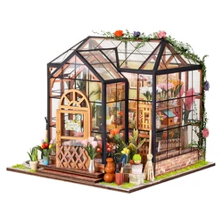 Cutebee Diy Mini Dollhouse Miniature Greenhouse Kit Wooden Flower Home LED Lighting Building Toys For Children Kid Gift Garden