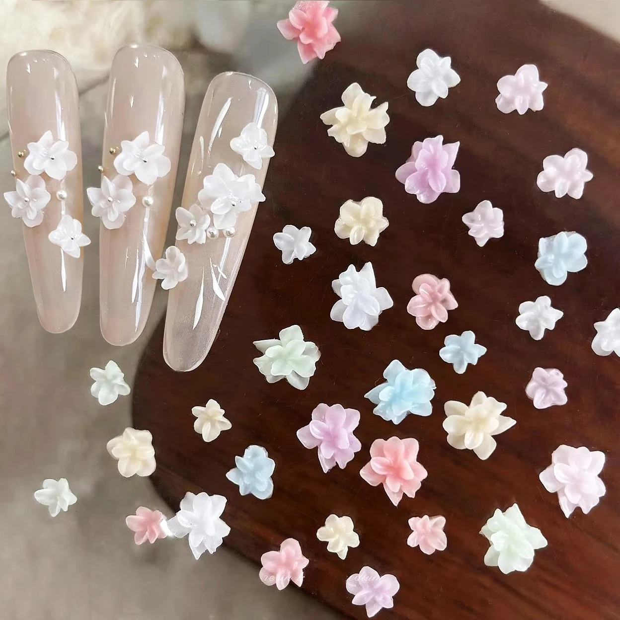 

Cute Resin Soft Carved 3D Flower Skirt Edge Colorful Lace U-shaped V-shaped Charm Nail Art Decorations Manicure Tool Accessories