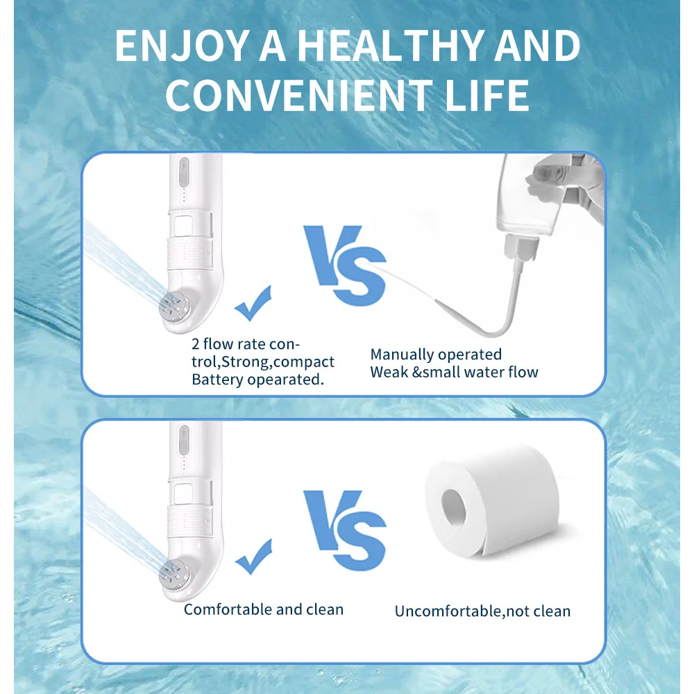 1600mAh Portable Bidet Sprayer with 2 Mode Pressures IPX6 Waterproof Rechargeable Shattaf Camping Travel Bidet Shower Sprayer