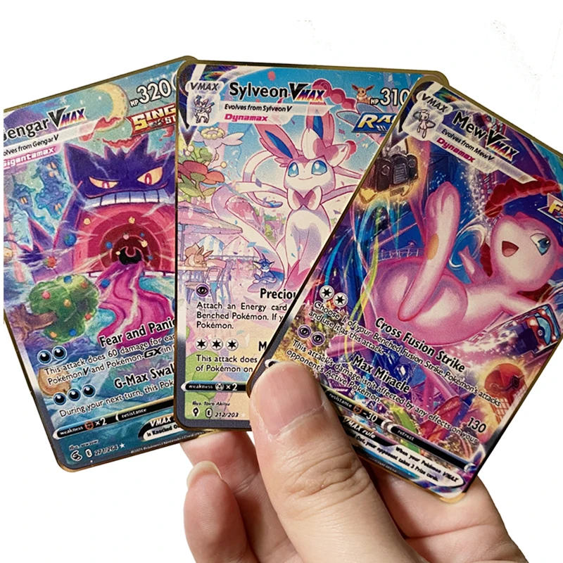 Tarjetas de Metal de Pokémon Gengar Sylveon Mew VMAX, cartas de colección de juegos de acero inoxidable, 5/10 piezas, venta al por mayor