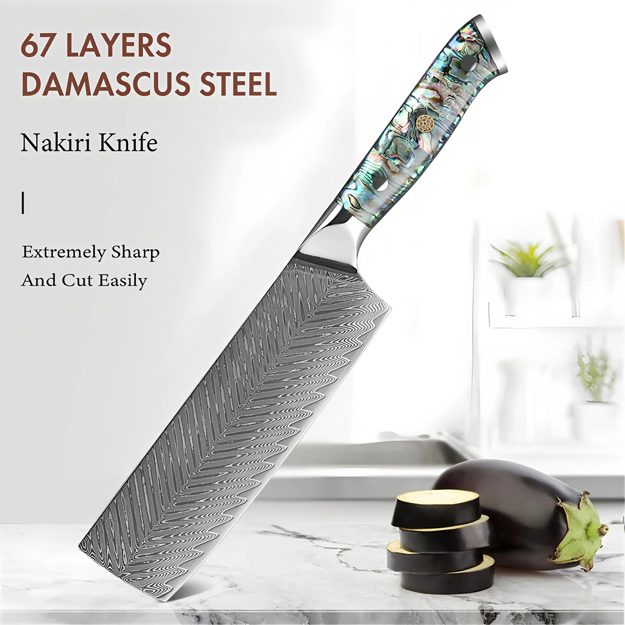

Nakiri Knife 67 Layer Damascus Steel Cleaver Knife Abalone shell Handle Slicing Knife Kitchen Stuff Halloween Christmas gifts
