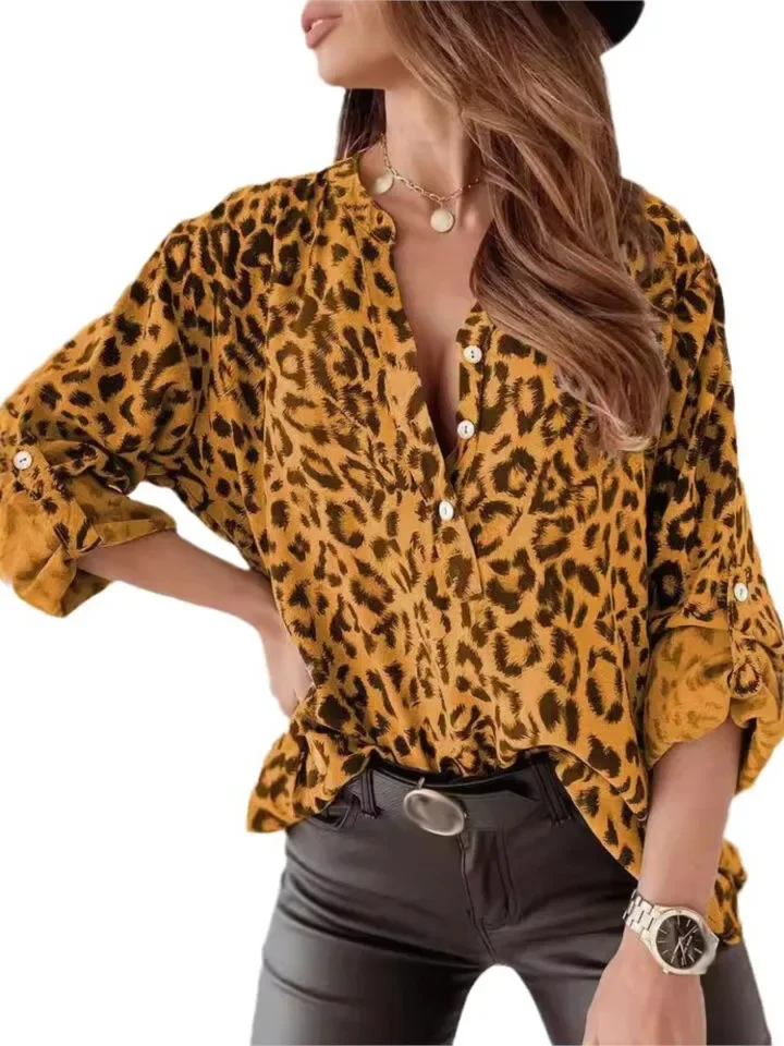 Camisas con estampado de leopardo para mujer, jersey holgado de manga larga con botones, camisas y blusas, ropa de calle femenina, primavera y otoño