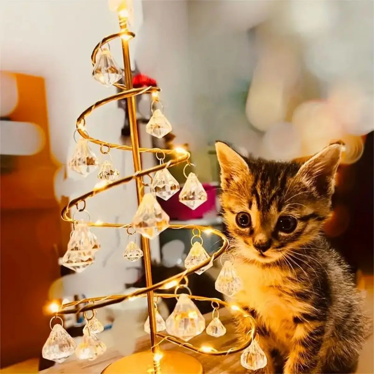 زخرفة شجرة عيد الميلاد من الكريستال ، ديكور غرفة النوم ، مصباح مكتبي صغير ، مصباح نجمة خماسية ، هدية عيد ميلاد