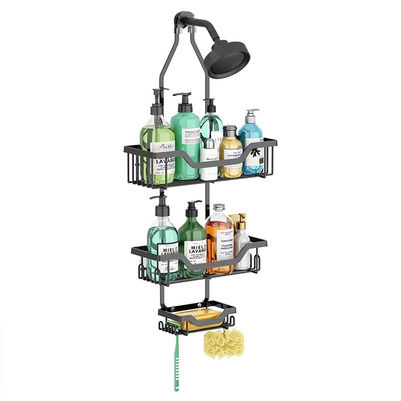 Bathroom Shelf Shower Head Hanging Shelf Metal 3 Layers Shower Gel Toiletry Organizer with Soap Holder Bathroom Storage Rack