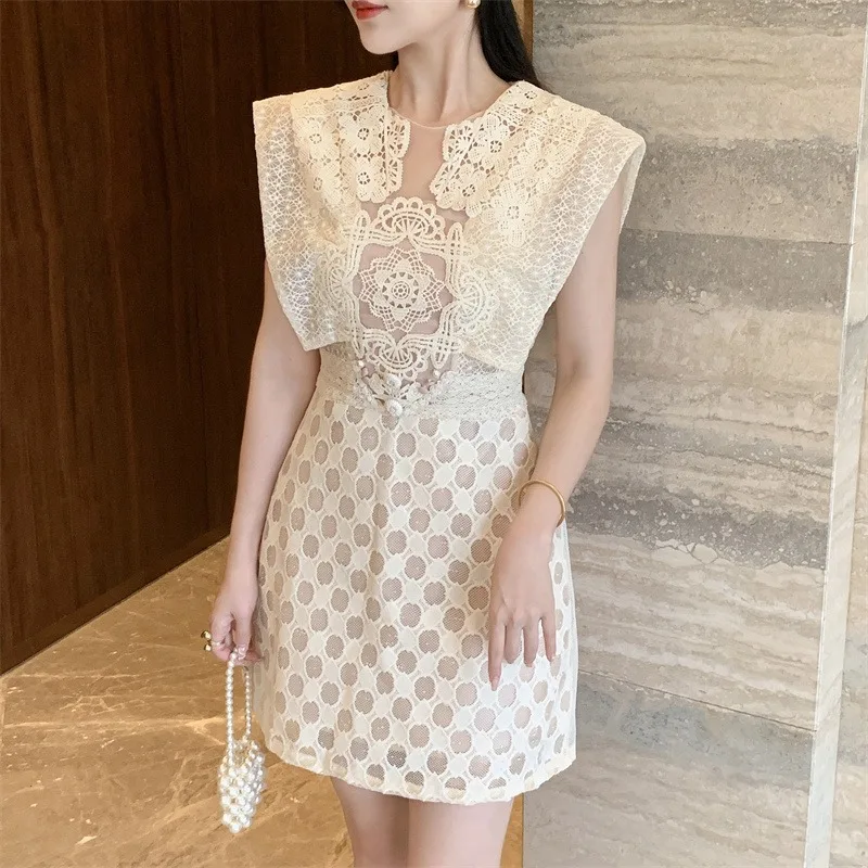 

Apricot Elegant Women Dress Summer Lace Embroidery Floral Sleeveless Dresses Bodycon Holiday Party Streetwear Elegant Vestidos