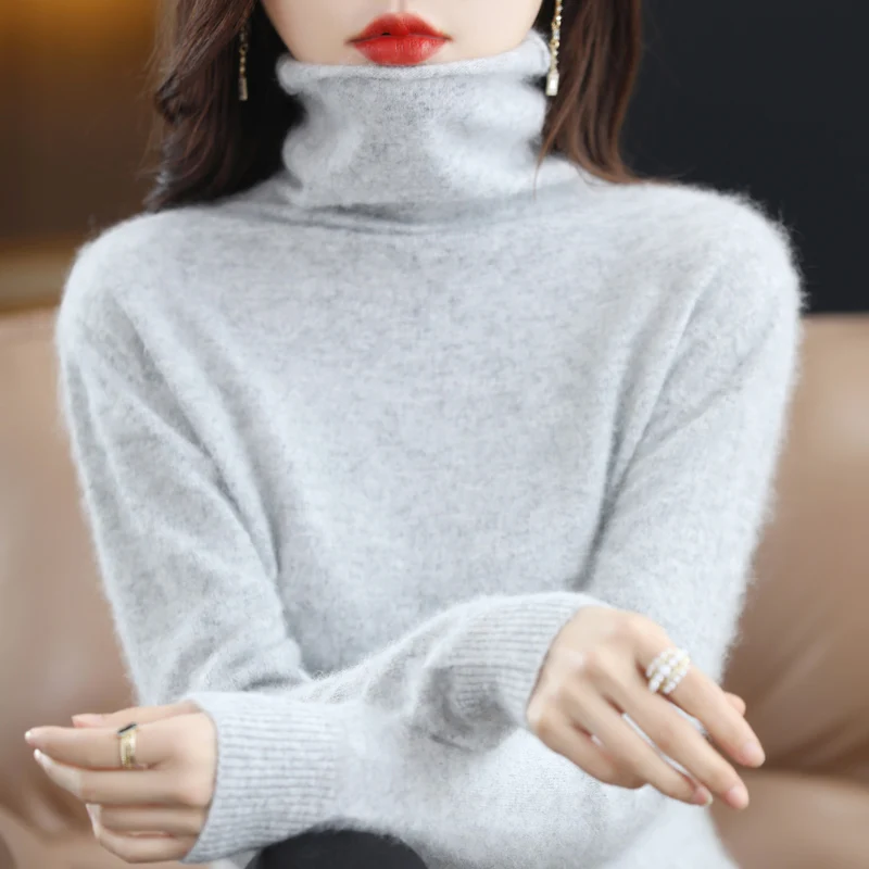 Hot Sale Ladies New 100% Mink Fleece Sweater Turtleneck Knit Long Sleeve Slim Slim Fashion Pullover Sweater Autumn and Winter