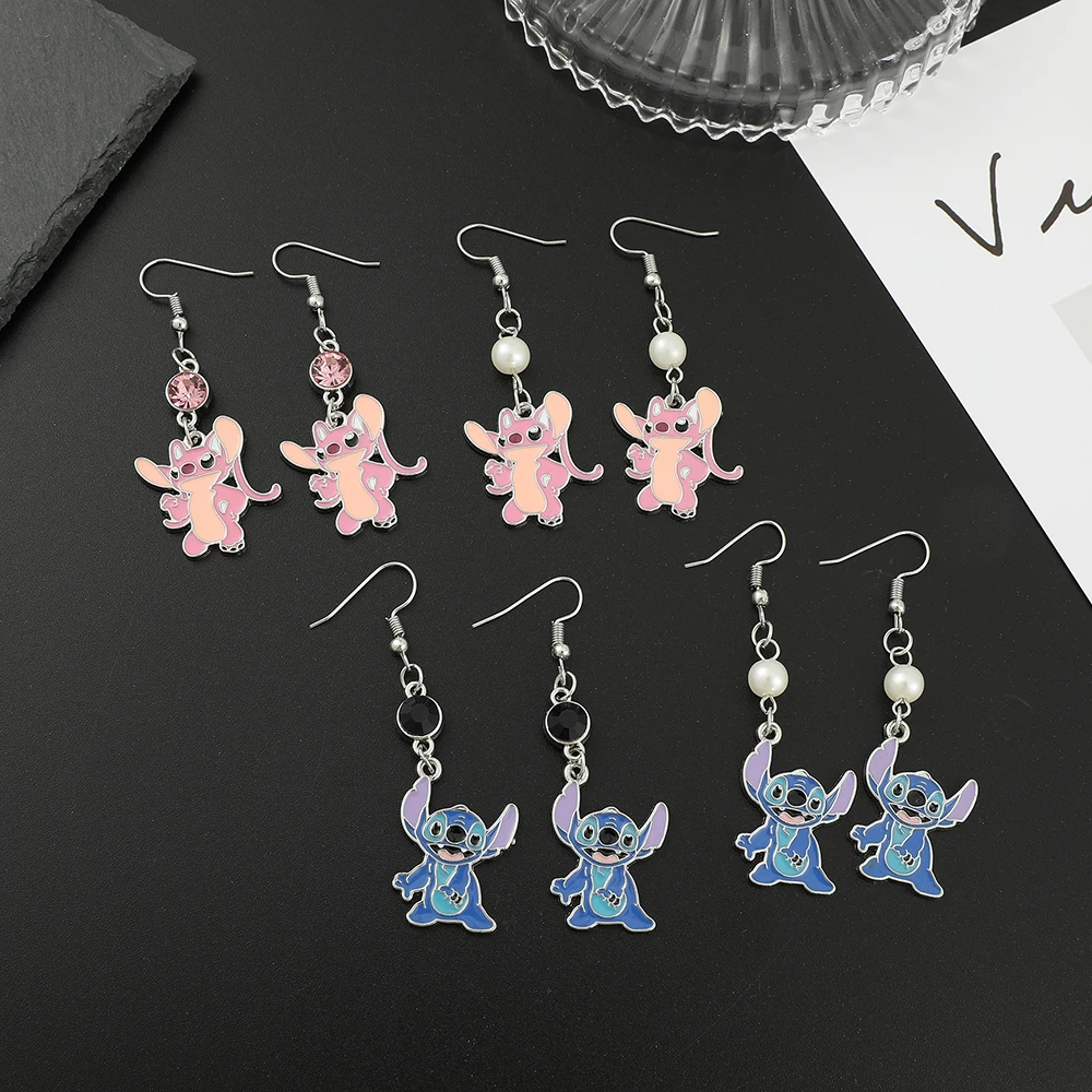 Disney Cartoon Stitch and Angel Couple Drop Earrings Women Cute Figure Pendant Earrings Fashion Jewelry Party Accessories Gift