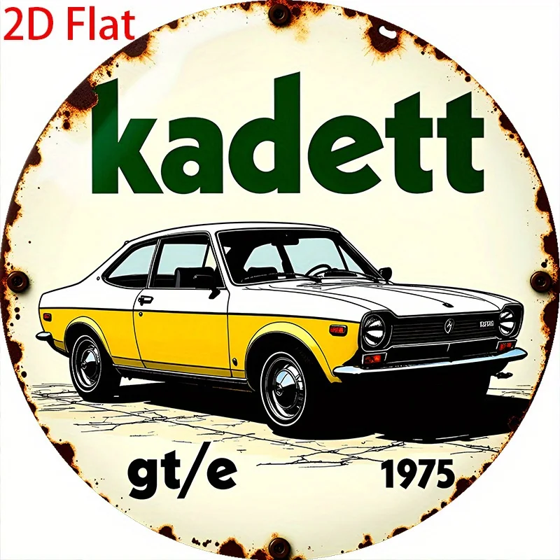 لافتة مسطحة ثنائية الأبعاد، قطعة واحدة من Kadett GT/E 1975 لافتة قصدير ألومنيوم دائرية كلاسيكية مقاس 20. × 20 سم مع تصميم سيارة كلاسيكي، مناسبة #2