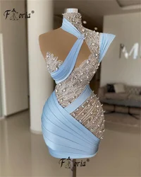 Arabic Dubai Blue Cocktail Dress Crystal Sequined Sparkly Short Prom Evening Short Graduation Dress vestidos de gala Homecoming