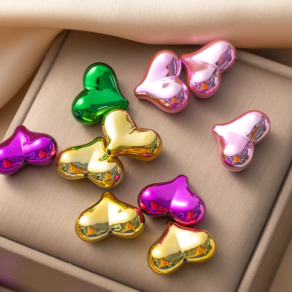 10pcs Y2K Heart Shaped Acrylic Beads Charming Loose Spacer for DIY Necklace Bracelet Jewelry Phone Strap Craft Decor Making