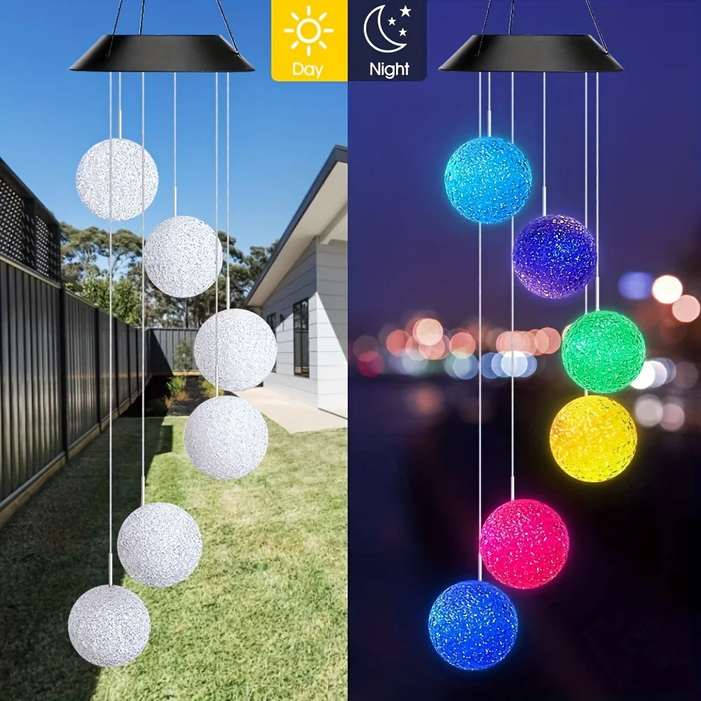Color Changing Solar Power Wind Chime Crystal Ball Wind Chime Wind Mobile Portable Waterproof Outdoor Windchime Light For Patio
