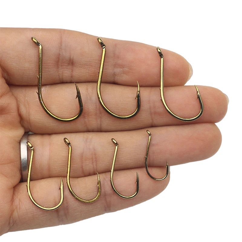 Rompin 8299 Baitholder High Carbon Steel Fishing Hooks Tea Color Offset Octopus Beak Bait Sea Fishhook Size 6 4 2 1 1/0 2/0 3/0