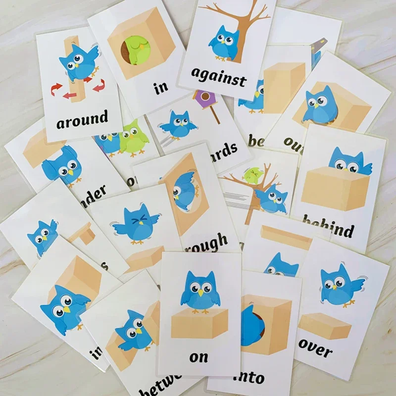 20pcs Flash Cards Position Preposition English Learning Cards Early Educational For Children Memory Game Teacher Teaching Aids