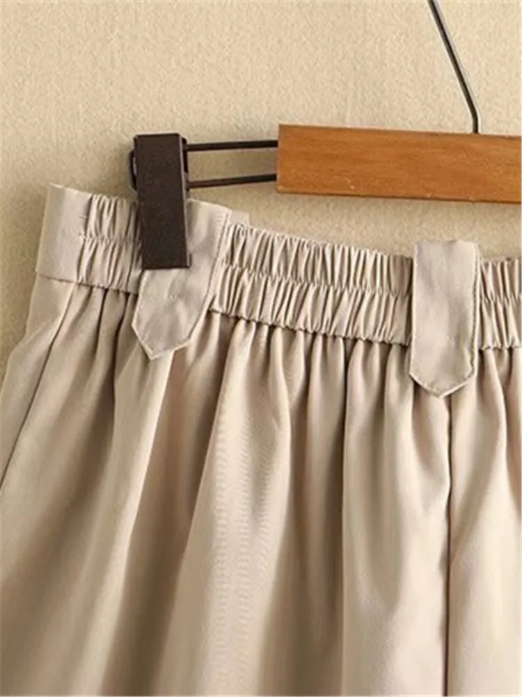 Ropa de talla grande para mujer, pantalones cortos de verano, cintura alta, cintura elástica, cremallera, pierna ancha, pantalones plisados ​​caídos, pantalones de talla grande