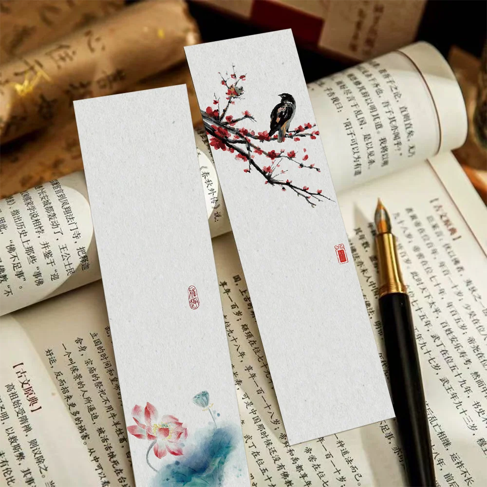 30pcs Chinese Ink Painting Bookmarks Minimalist Reading Page Markers Decorative Paper Bookmarks Writable Markers