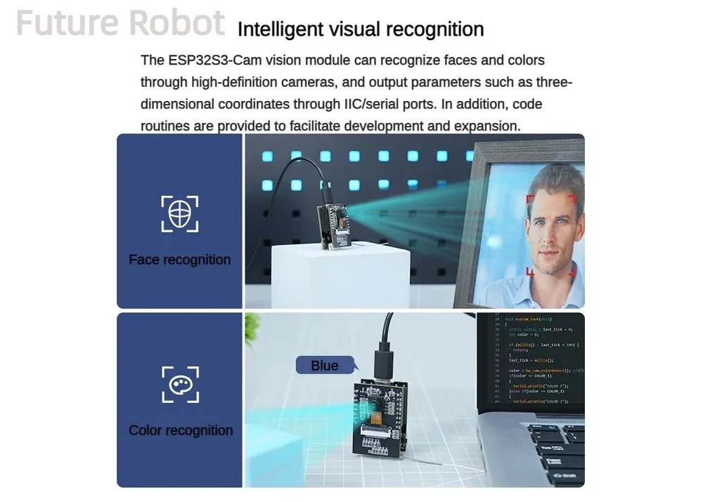 Módulo de reconocimiento Visual ESP32, Wifi, transmisión de imágenes en tiempo Real, puerto serie IIC/Sensor de código abierto, cámara AI para Kit de coche Robot