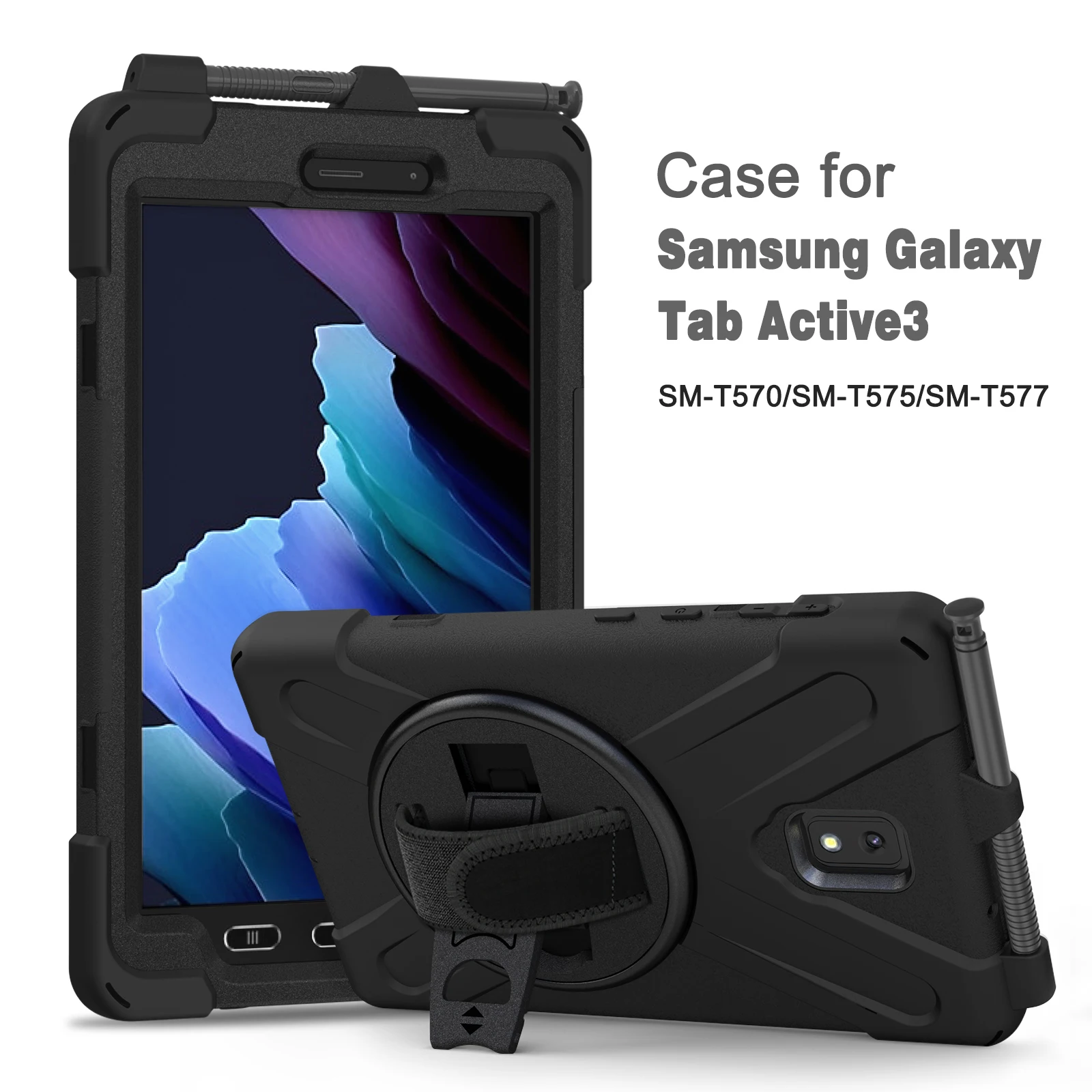 Case For Samsung Galaxy Tab Active 3 8 inch 2020 T570 T575 T577 Tablet Case Stand Holder Hand Shoulder Strap 360 Rotation Cover