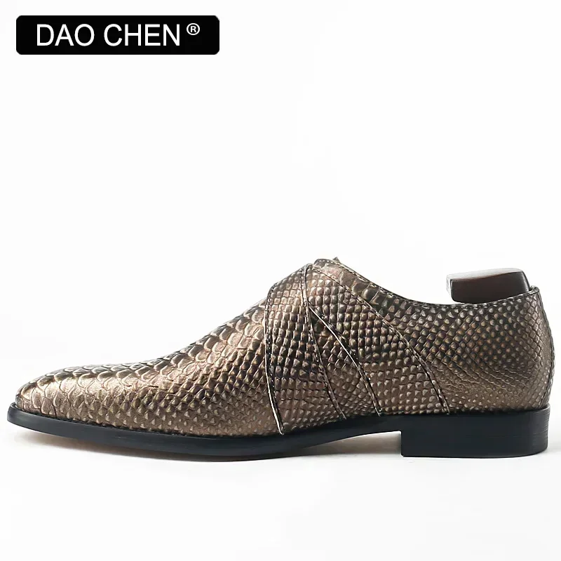 LUXURY BRAND MEN LOAFERS SHOES SNAKE PRINT LEATHER CASUAL DRESS SHOES BUCKLE STRAP SLIP ON OFFICE WEDDING MONK SHOES MEN