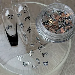 1Pc Gold  Silver Metal Cutout Bow Patch Letter Nail  Art Decoratrion Nails Accessories DIY  Nail Salon Manicure