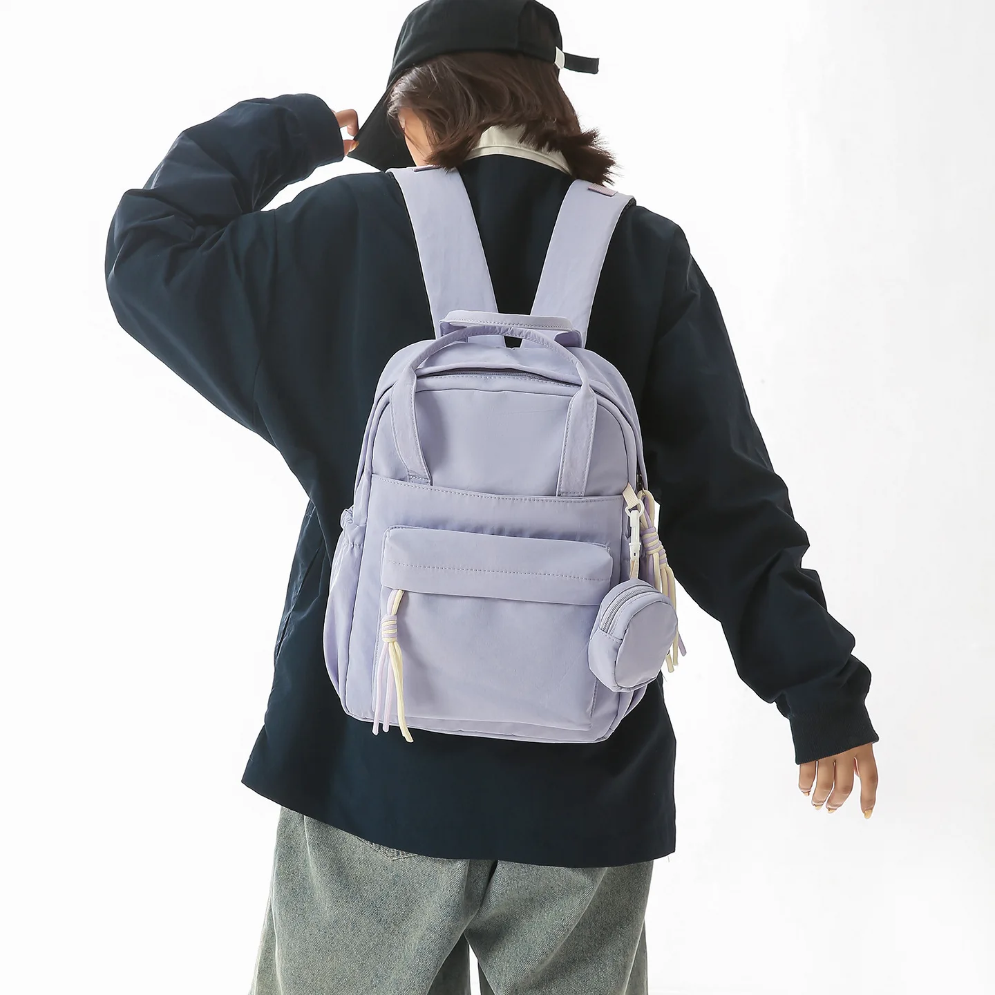 Cute Mini Backpack for Women, Soft Nylon Casual Daypack with Multiple Pockets, Adjustable Straps & Detachable Coin Purse ﻿
