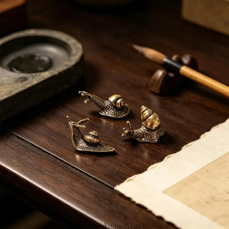 Antike Miniatur-Schneckenfiguren aus Metall, 3er-Set für Tischdekorationen mit strukturiertem Muscheldesign, Tischplatzierung – Detail 3