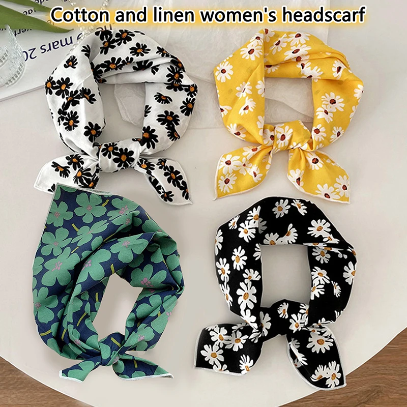 56cm Ladies Headband Cotton Linen Square Scarf Korean College Girls Fashion Elegant Neck Scarves Sun Protection Headscarf