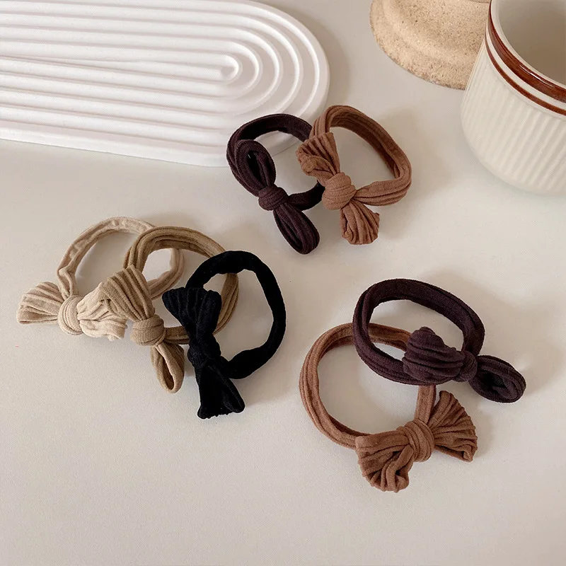 10Pcs/Bag Korean Women Bowknot Elastic Hair Bands Solid Seamless Rubber Bands for Girls Hair Accessories Ponytail Hair Tie Rope