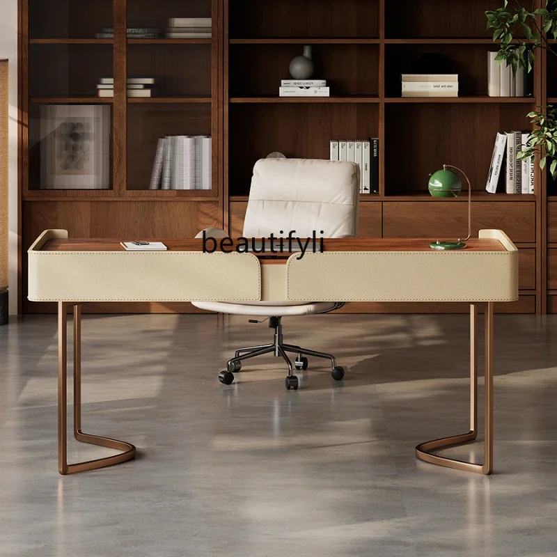 yj7 Solid wood desk Modern large flat-floor bedroom Study Italian simple living room Computer desk