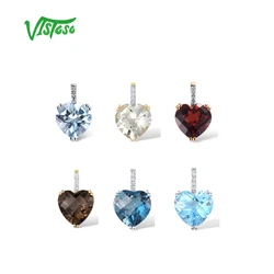 VISTOSO Genuine 14K 585 Rose/White/Yellow Gold Pendant For Women Radiant Sky Blue Topaz/Garnet/Smoky Quartz Diamond Fine Jewelry