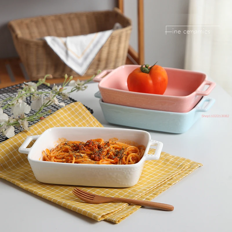 

8inch, Color Embossed Porcelain Baking Tray, Ceramic Oven Dish, Bbq Plate, Buffet Serving Nordic Pasta, Salad Plate