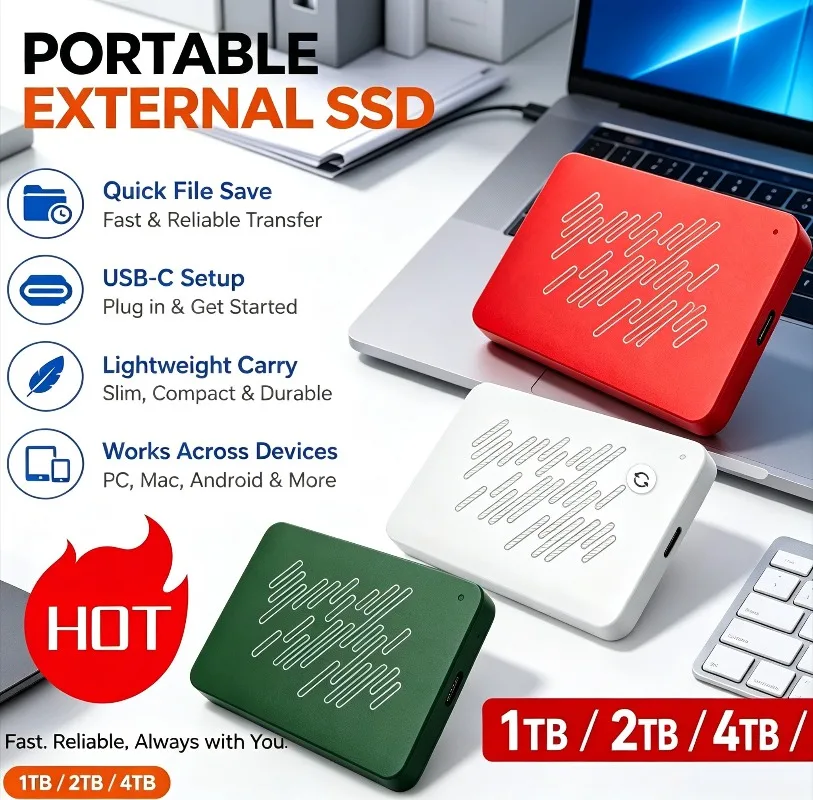 4TB Portable USB3.0 SSD A3 Series External Hard Drive, 500GB 1TB 2TB 4TB Black Solid State Disk for Gaming Console & Office Gift