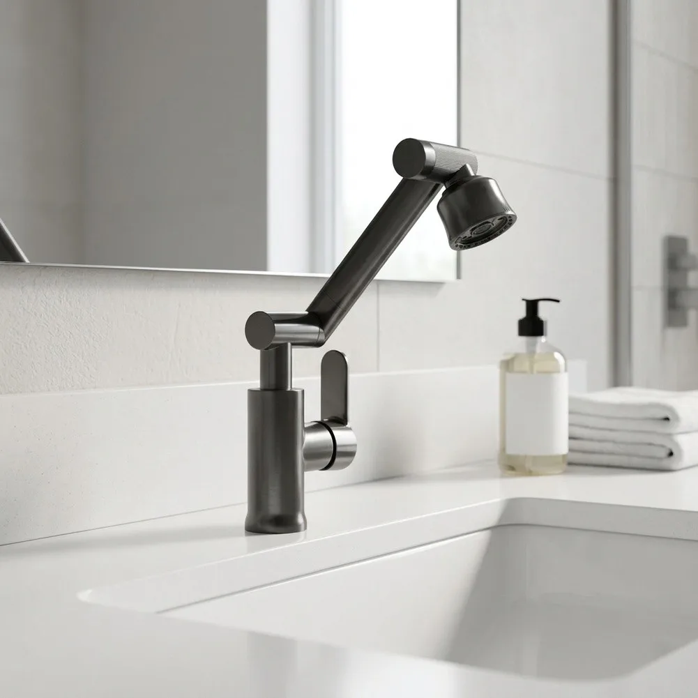 Robotic Arm Faucet Stainless Steel Swivel Kitchen or Bathroom Basin Tap with 60cm Flexible Hose for temp  Robotic