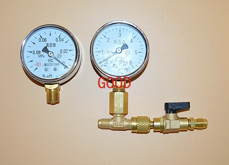 Liquid Adding Small Ball Valve Pressure Maintaining Gauge Vacuum Meter Refrigeration Repair Accessories