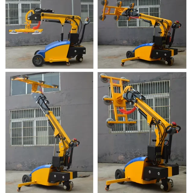 เครื่องยกสุญญากาศแบบใช้ไฟฟ้า 800 กก. ได้รับการรับรองมาตรฐาน CE พร้อมฟังก์ชั่นเอียงและหมุนได้  แบบใช้มือหมุนด้านข้าง สำหรับยกกระจกและแผ่นวัสดุอื่นๆ