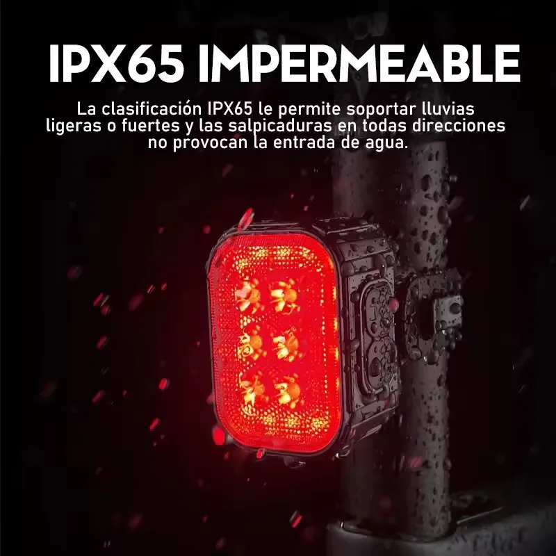 Luz trasera de bicicleta de 6 LED, luz delantera de bicicleta de 1100mAh, lámpara LED impermeable para bicicleta, recargable por USB, luces traseras para bicicleta de montaña de 12 modos