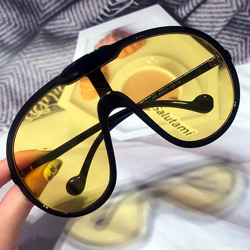 One Piece Oversize Yellow Black Graident Shield Sunglasses for Women Men Vintage Mask Y2K Sun Glasses Ladies Sexy Shades Driving - view 4